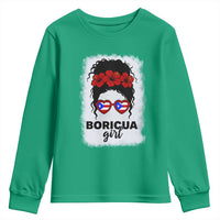 Boricua Girl Youth Sweatshirt Messy Bun Puerto Rican Flag Hibiscus Flower - Wonder Print Shop