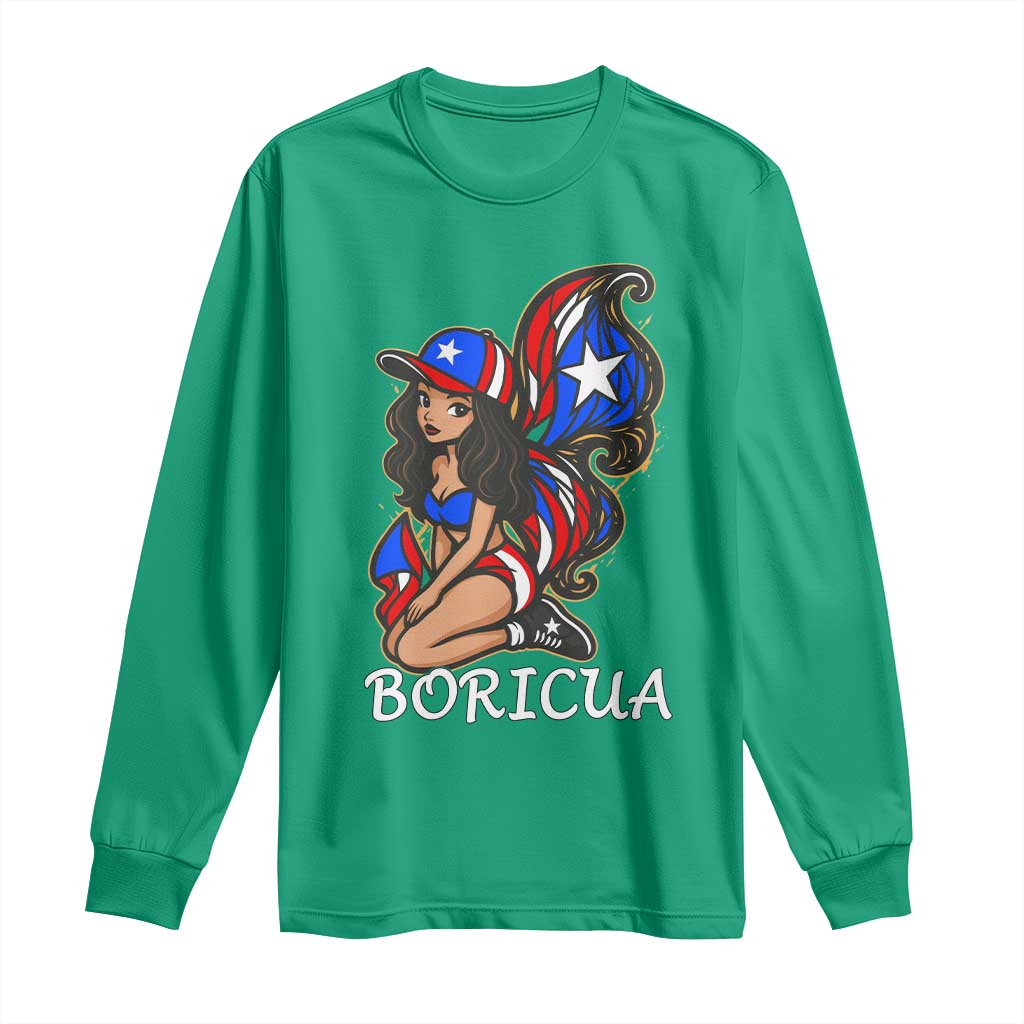 Puerto Rico Pin Up Girl Long Sleeve Shirt Taino Boricua Puerto Rican Flag - Wonder Print Shop