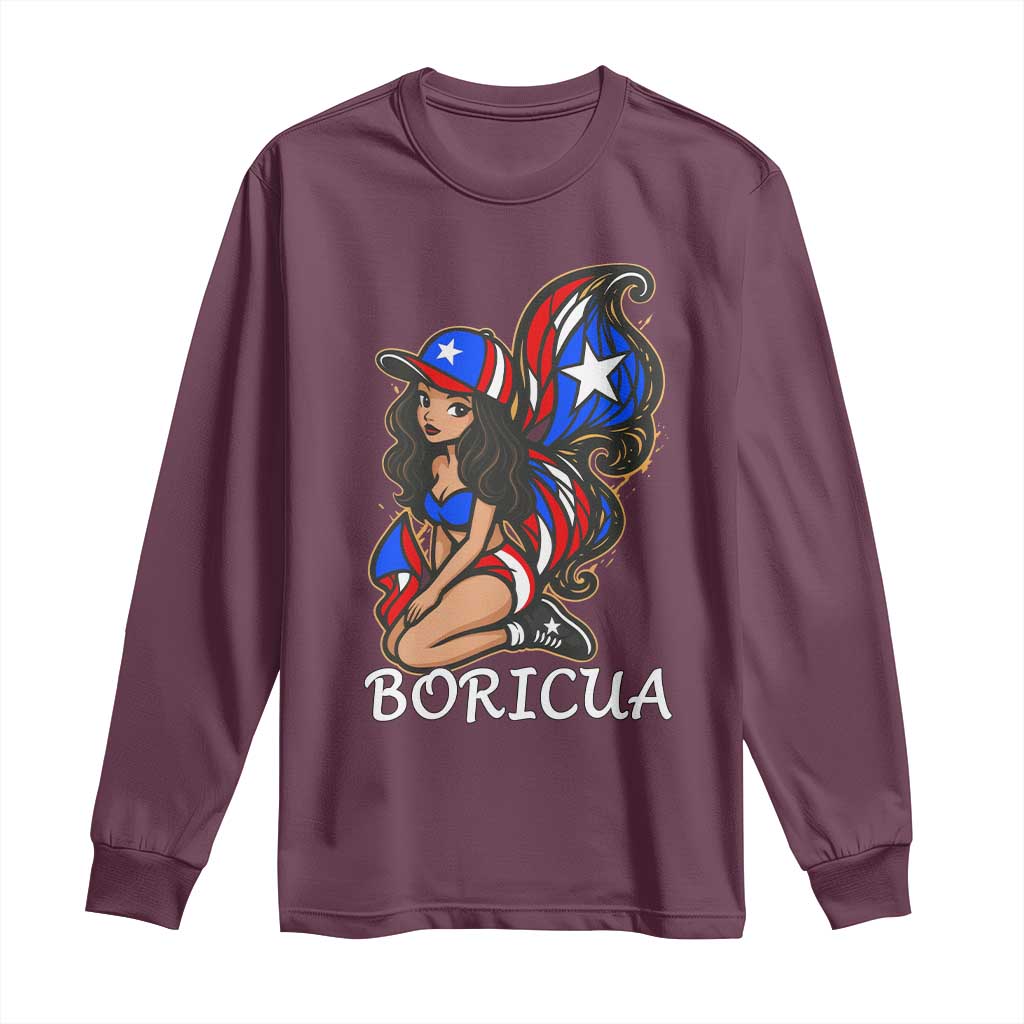 Puerto Rico Pin Up Girl Long Sleeve Shirt Taino Boricua Puerto Rican Flag - Wonder Print Shop