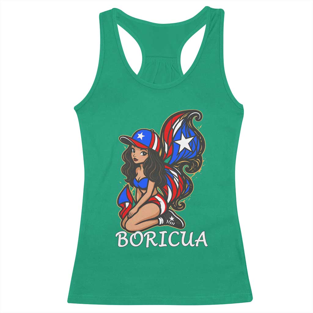 Puerto Rico Pin Up Girl Racerback Tank Top Taino Boricua Puerto Rican Flag - Wonder Print Shop