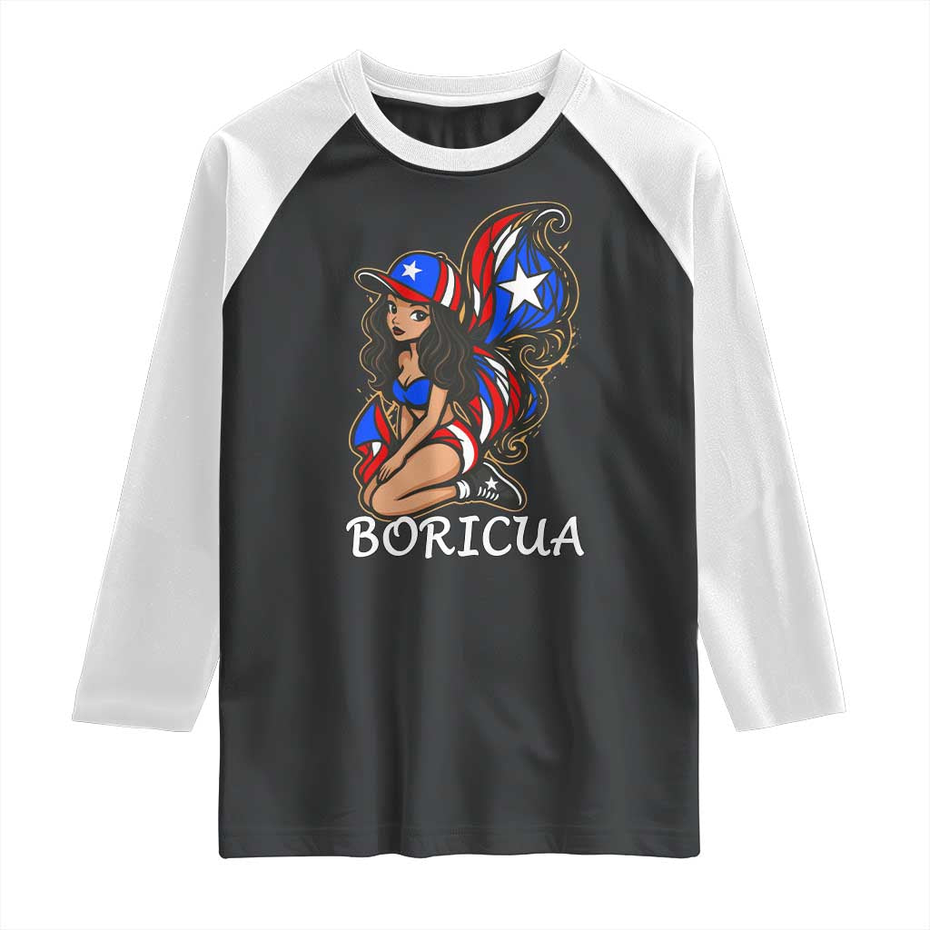 Puerto Rico Pin Up Girl Raglan Shirt Taino Boricua Puerto Rican Flag - Wonder Print Shop