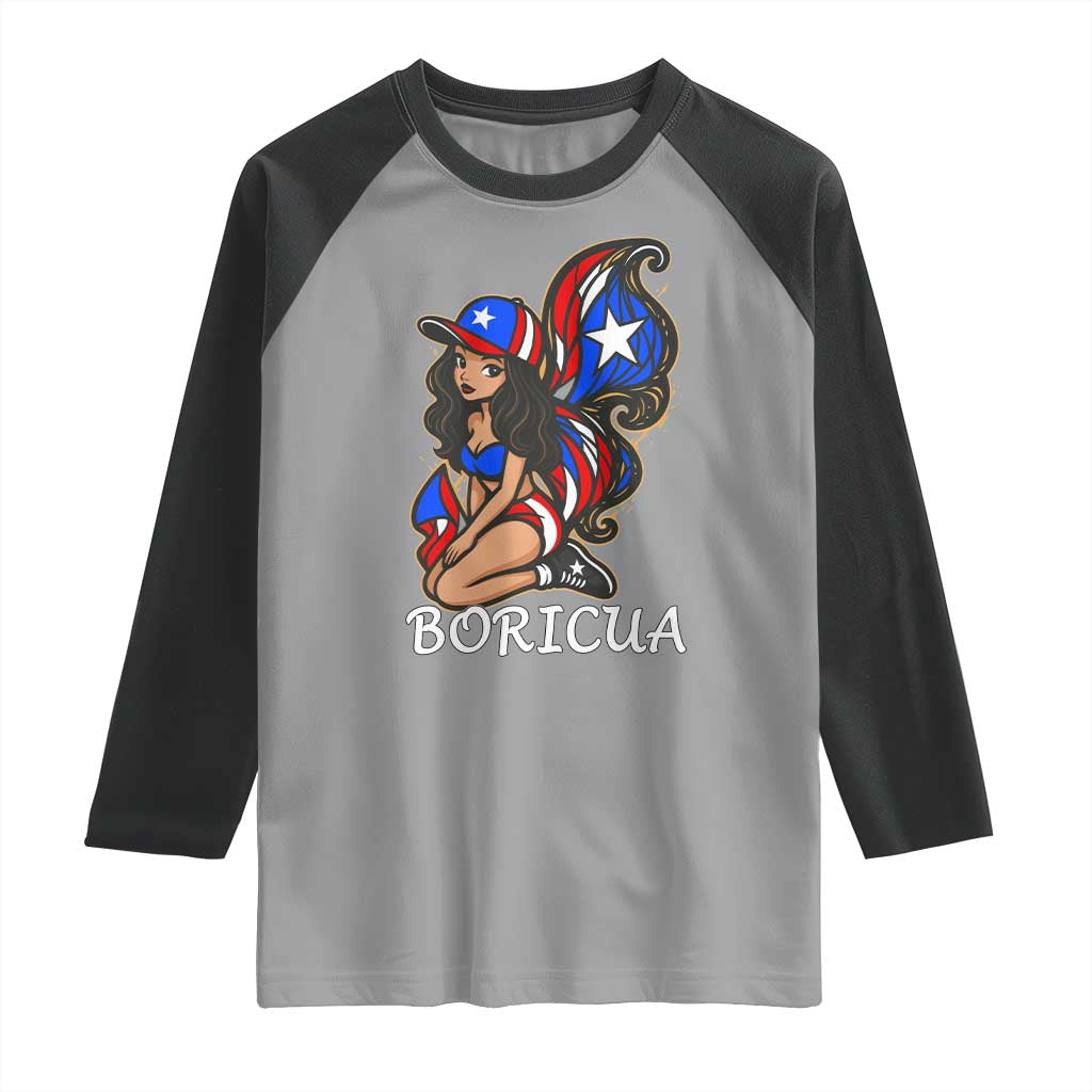 Puerto Rico Pin Up Girl Raglan Shirt Taino Boricua Puerto Rican Flag - Wonder Print Shop