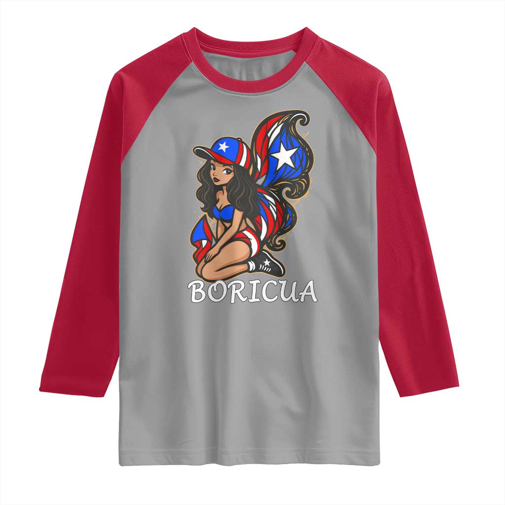 Puerto Rico Pin Up Girl Raglan Shirt Taino Boricua Puerto Rican Flag - Wonder Print Shop