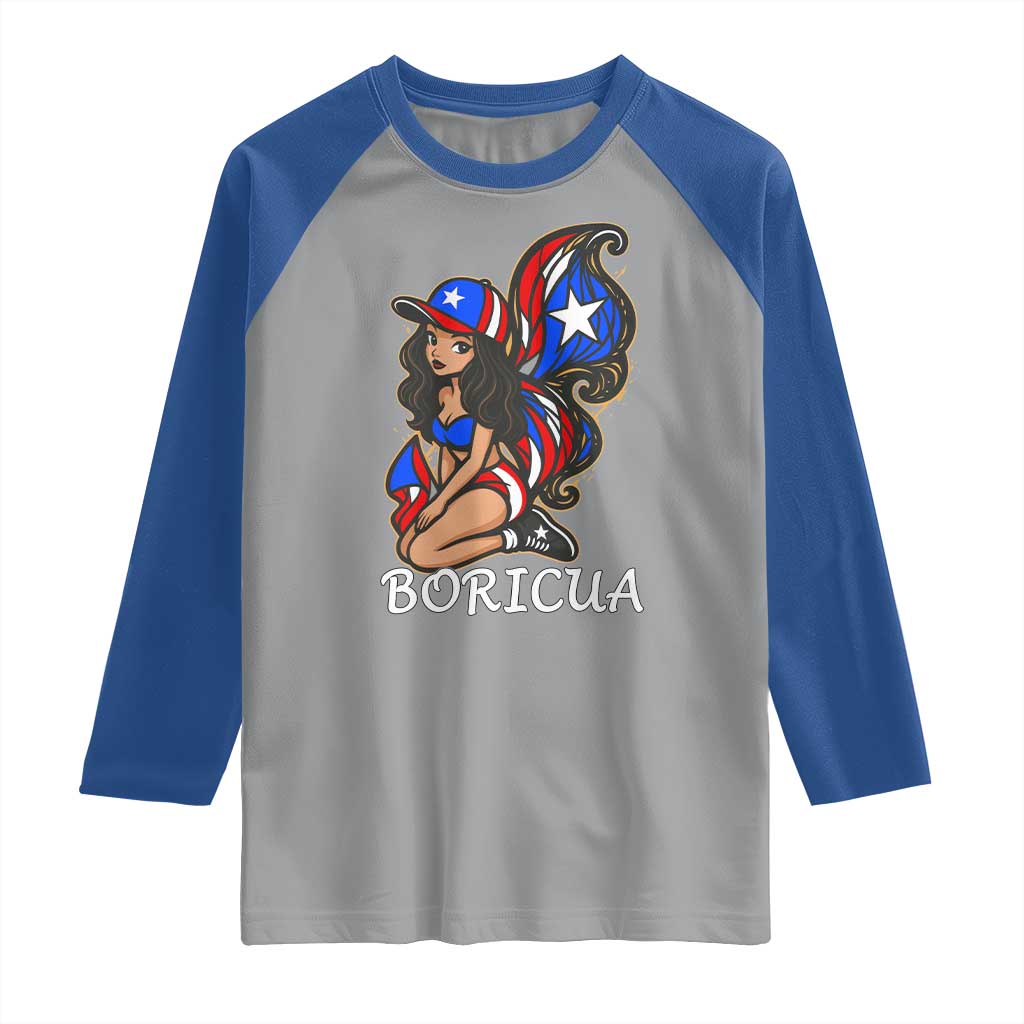 Puerto Rico Pin Up Girl Raglan Shirt Taino Boricua Puerto Rican Flag - Wonder Print Shop