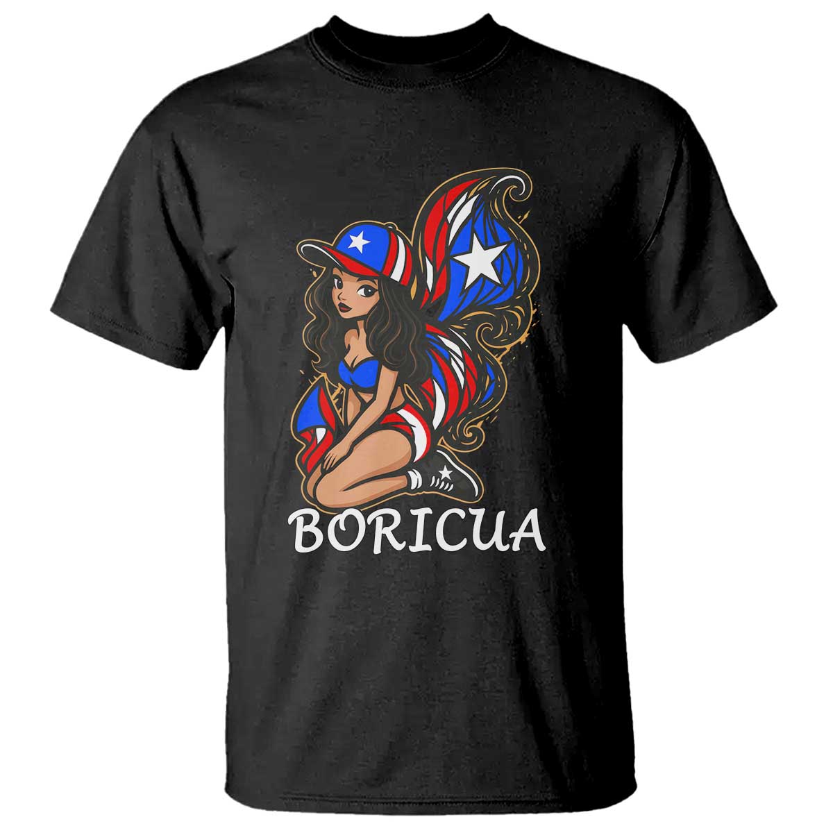 Puerto Rico Pin Up Girl T Shirt Taino Boricua Puerto Rican Flag - Wonder Print Shop