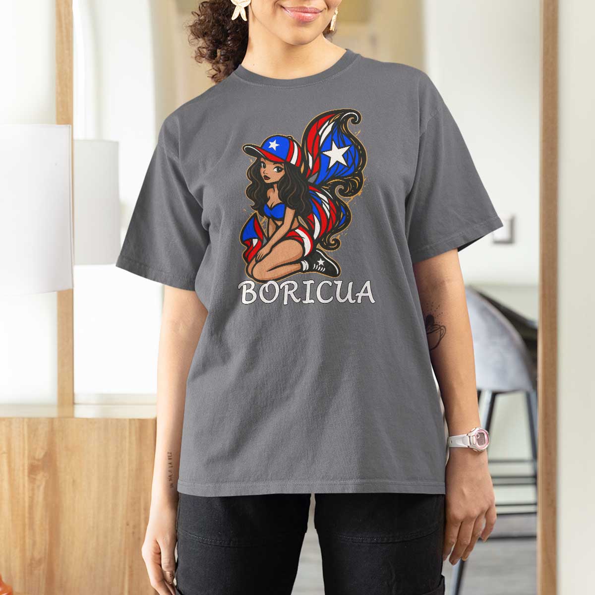 Puerto Rico Pin Up Girl T Shirt For Women Taino Boricua Puerto Rican Flag - Wonder Print Shop