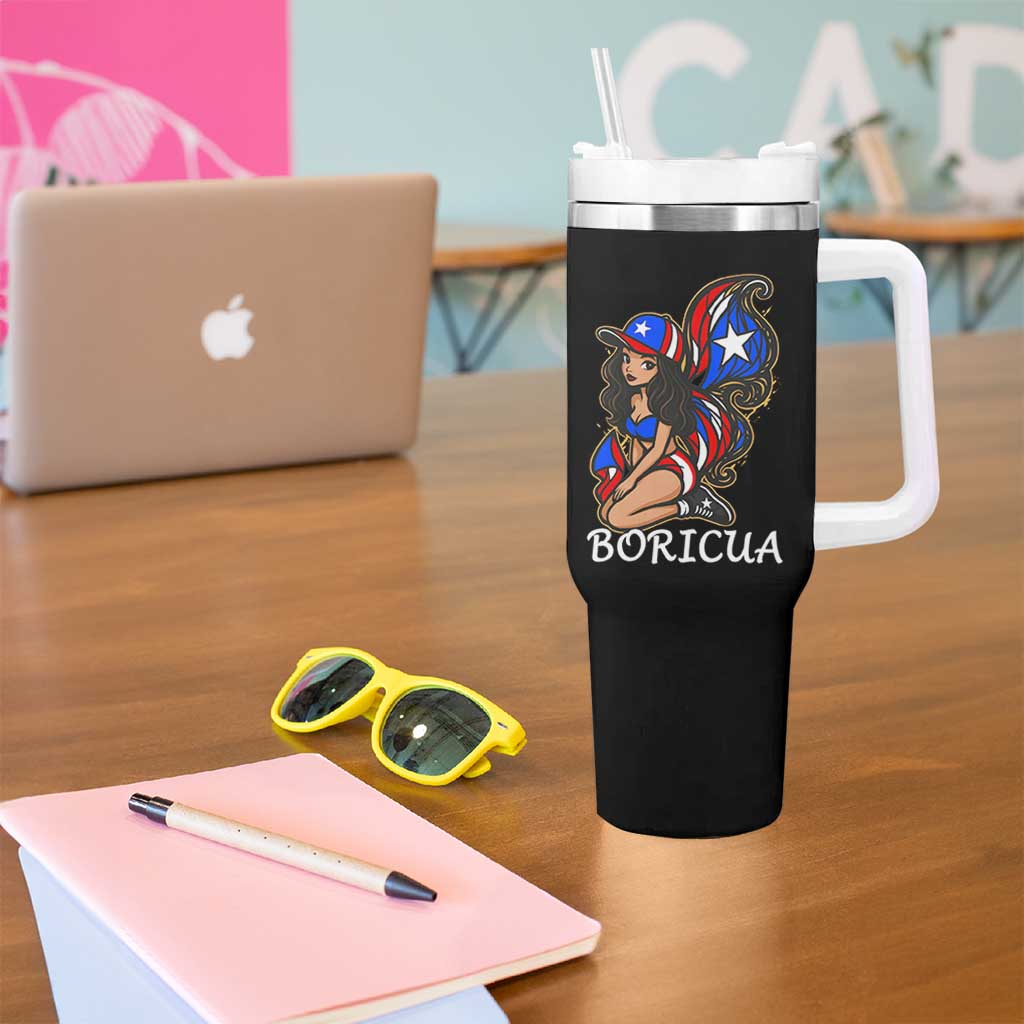 Puerto Rico Pin Up Girl Tumbler With Handle Taino Boricua Puerto Rican Flag - Wonder Print Shop