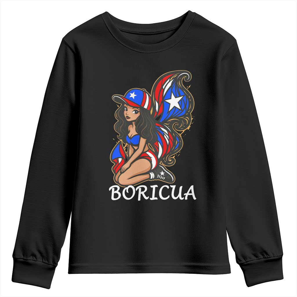Puerto Rico Pin Up Girl Youth Sweatshirt Taino Boricua Puerto Rican Flag - Wonder Print Shop