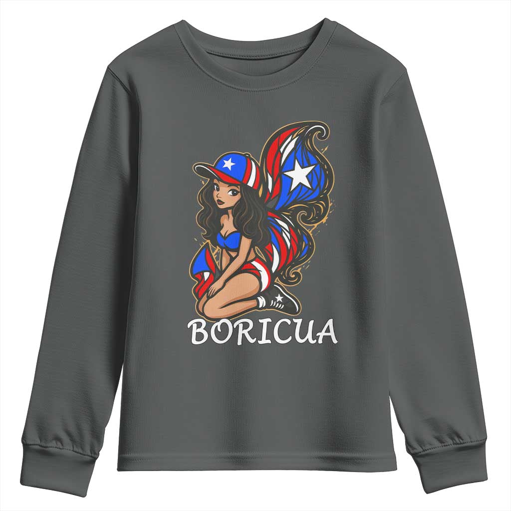 Puerto Rico Pin Up Girl Youth Sweatshirt Taino Boricua Puerto Rican Flag - Wonder Print Shop