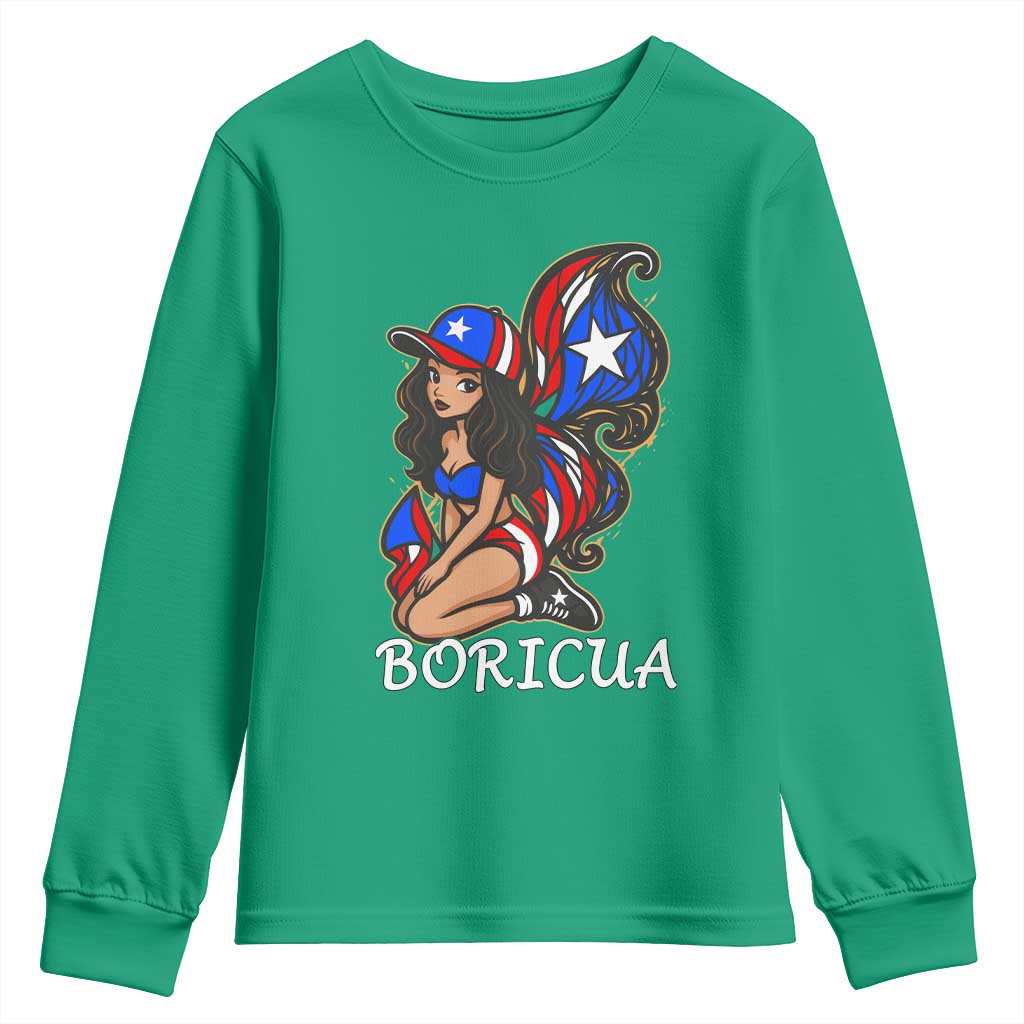 Puerto Rico Pin Up Girl Youth Sweatshirt Taino Boricua Puerto Rican Flag - Wonder Print Shop