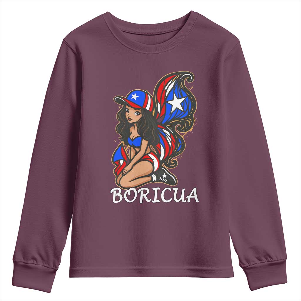 Puerto Rico Pin Up Girl Youth Sweatshirt Taino Boricua Puerto Rican Flag - Wonder Print Shop