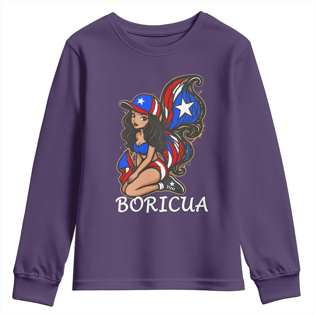 Puerto Rico Pin Up Girl Youth Sweatshirt Taino Boricua Puerto Rican Flag - Wonder Print Shop