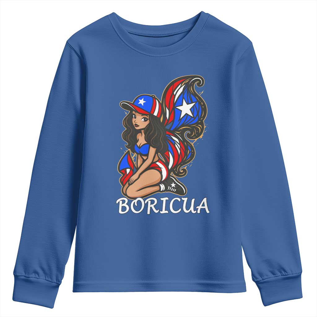 Puerto Rico Pin Up Girl Youth Sweatshirt Taino Boricua Puerto Rican Flag - Wonder Print Shop