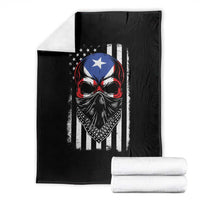 Skull Puerto Rican American Flag Throw Blanket With Bandana