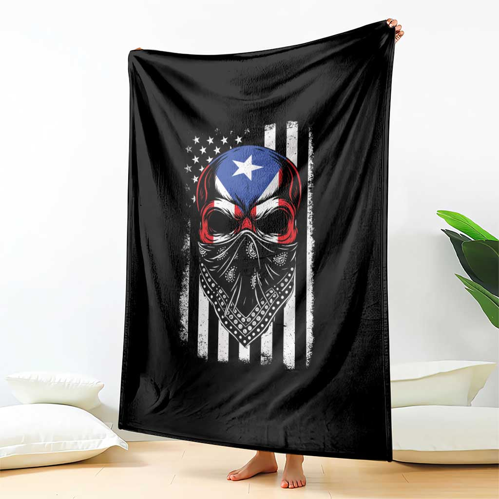 Skull Puerto Rican American Flag Throw Blanket With Bandana
