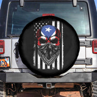 Skull Puerto Rican American Flag Spare Tire Cover With Bandana