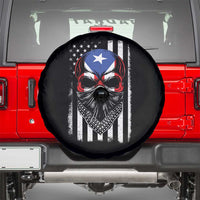 Skull Puerto Rican American Flag Spare Tire Cover With Bandana