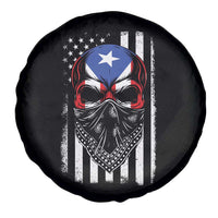 Skull Puerto Rican American Flag Spare Tire Cover With Bandana