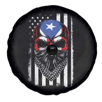 Skull Puerto Rican American Flag Spare Tire Cover With Bandana