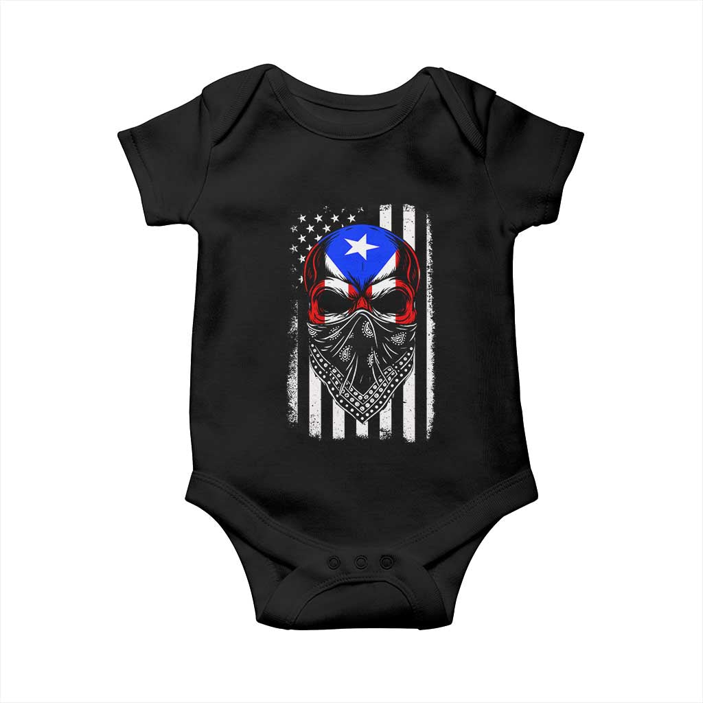 Skull Puerto Rican American Flag Baby Onesie With Bandana