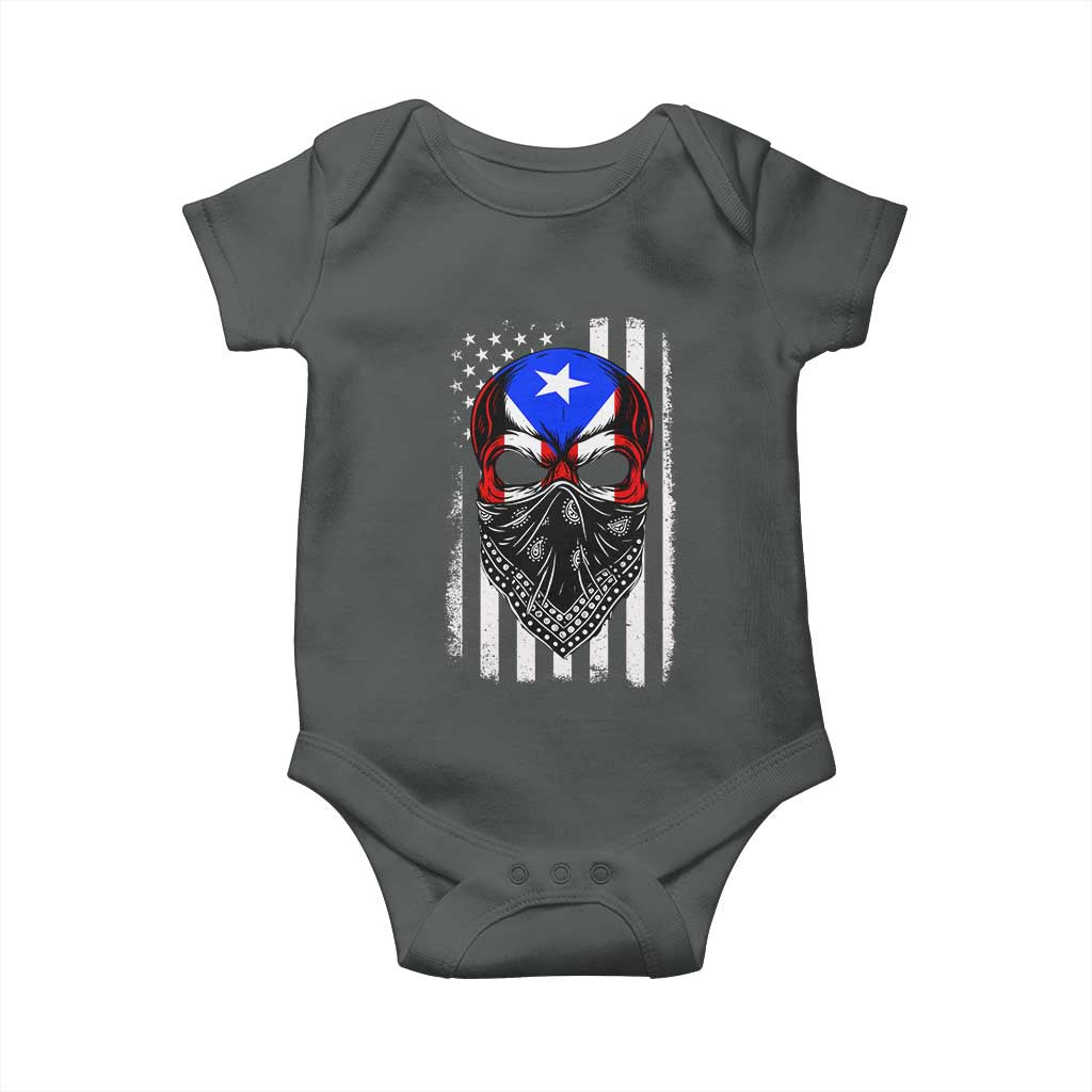 Skull Puerto Rican American Flag Baby Onesie With Bandana