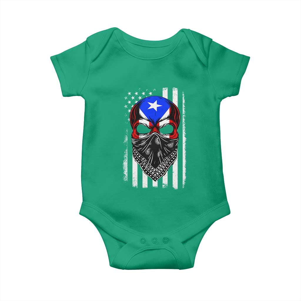 Skull Puerto Rican American Flag Baby Onesie With Bandana