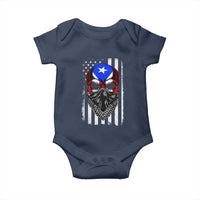 Skull Puerto Rican American Flag Baby Onesie With Bandana