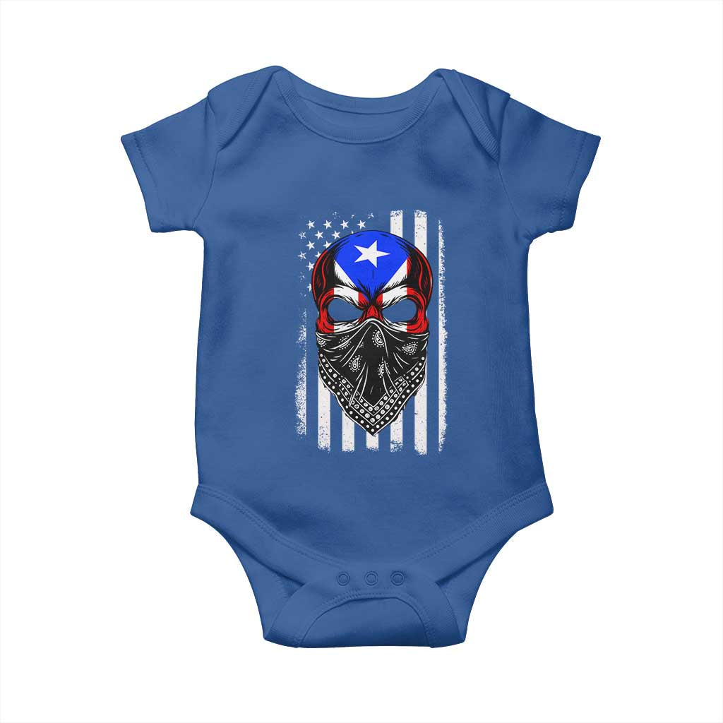 Skull Puerto Rican American Flag Baby Onesie With Bandana