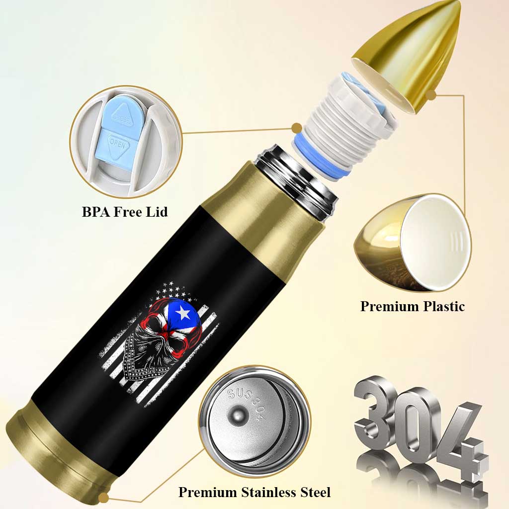 Skull Puerto Rican American Flag Bullet Tumbler With Bandana