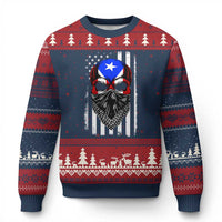 Skull Puerto Rican American Flag Ugly Christmas Sweater With Bandana
