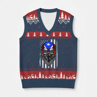 Skull Puerto Rican American Flag V-Neck Knit Sweater Vest With Bandana