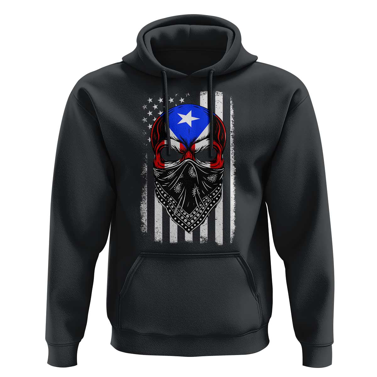 Skull Puerto Rican American Flag Hoodie With Bandana