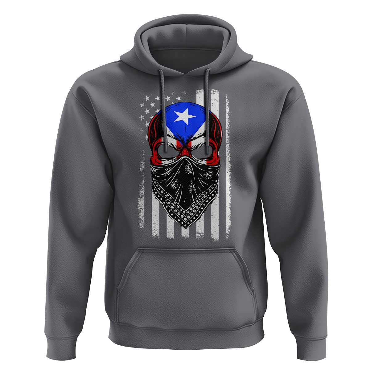 Skull Puerto Rican American Flag Hoodie With Bandana