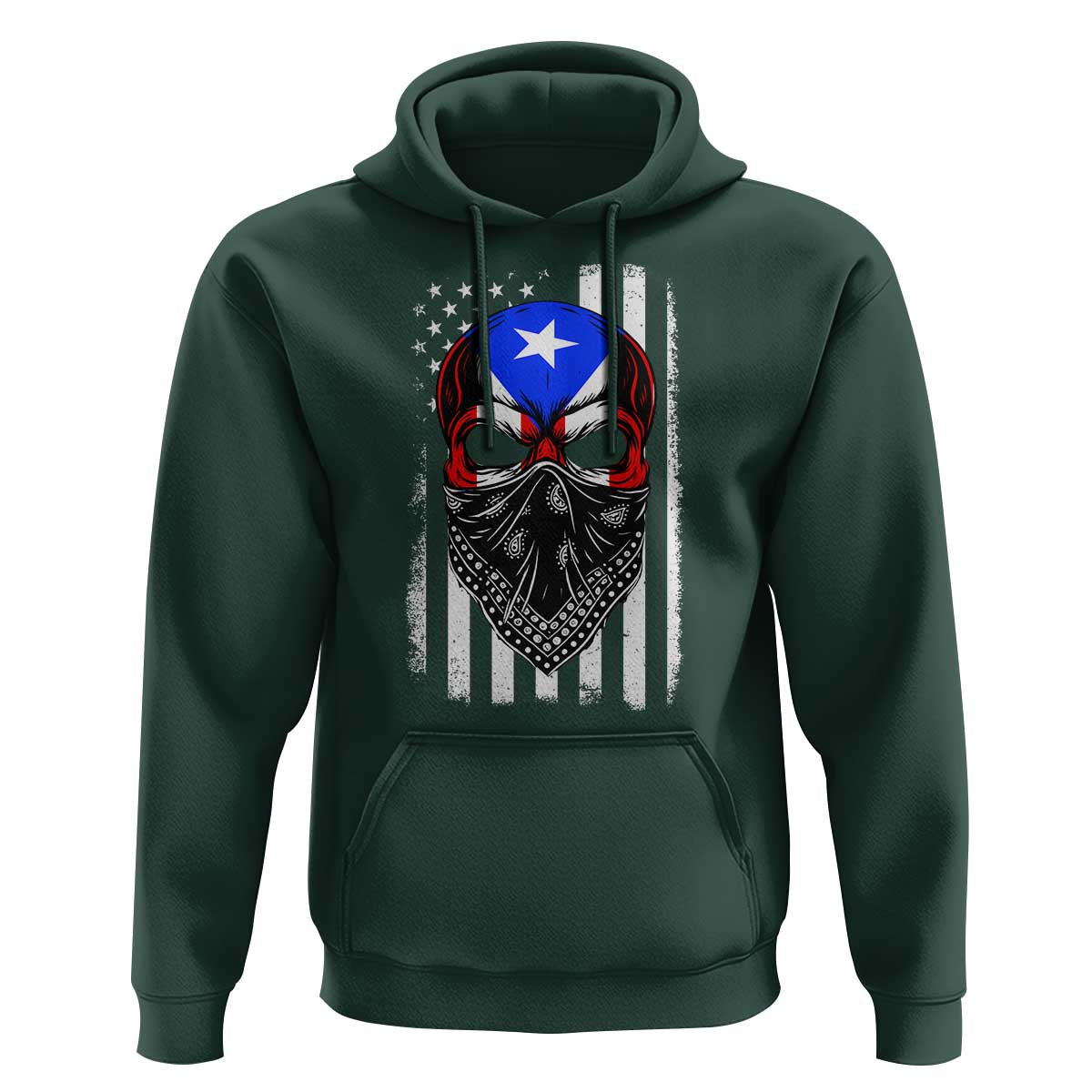 Skull Puerto Rican American Flag Hoodie With Bandana