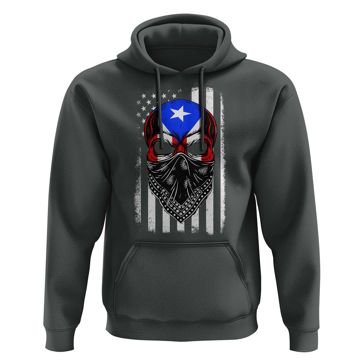 Skull Puerto Rican American Flag Hoodie With Bandana
