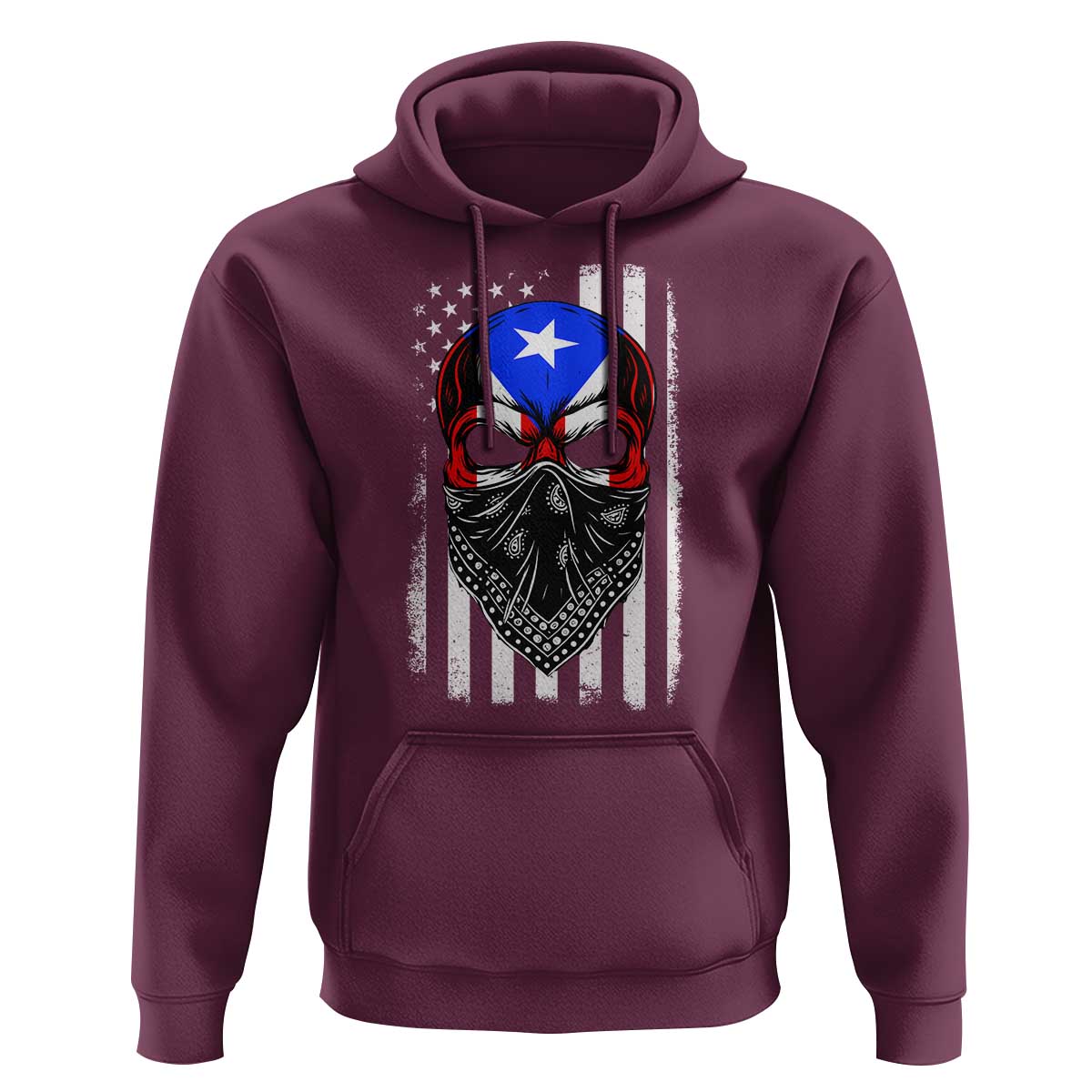 Skull Puerto Rican American Flag Hoodie With Bandana