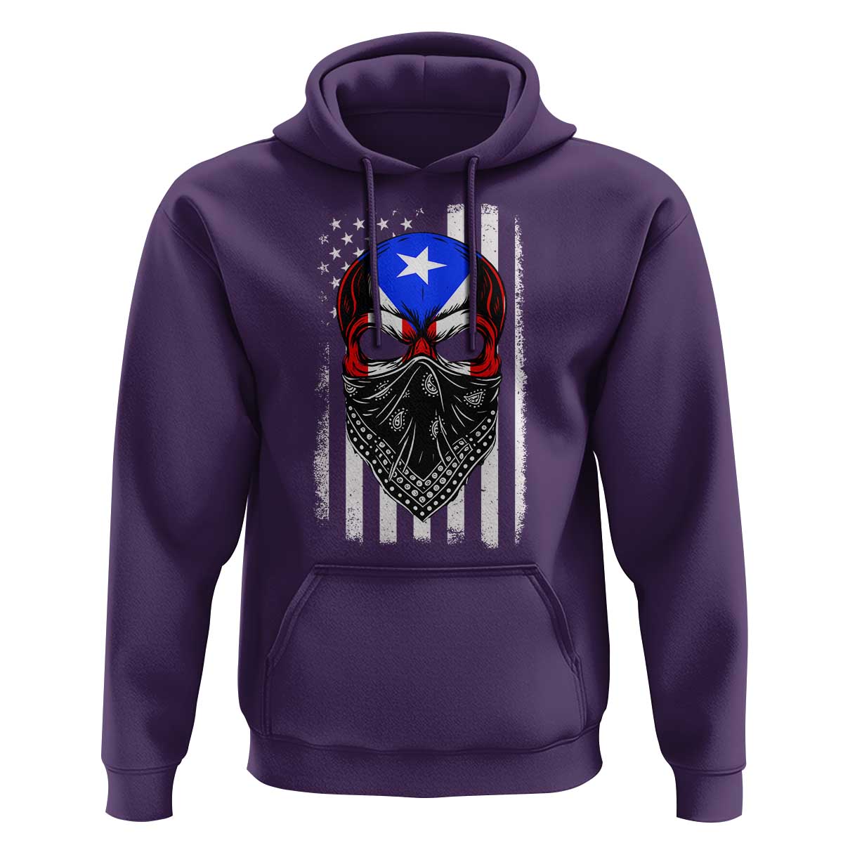 Skull Puerto Rican American Flag Hoodie With Bandana