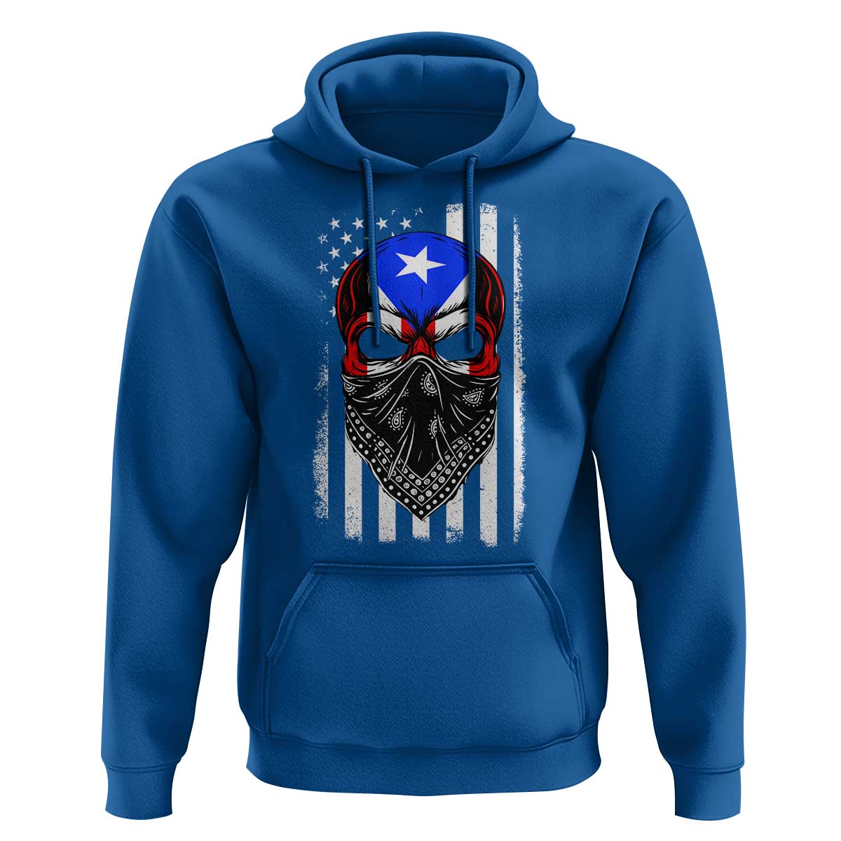 Skull Puerto Rican American Flag Hoodie With Bandana