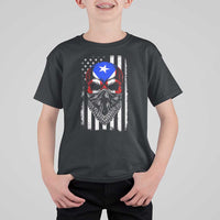 Skull Puerto Rican American Flag T Shirt For Kid With Bandana