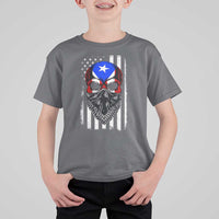 Skull Puerto Rican American Flag T Shirt For Kid With Bandana