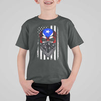 Skull Puerto Rican American Flag T Shirt For Kid With Bandana