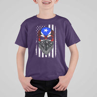 Skull Puerto Rican American Flag T Shirt For Kid With Bandana