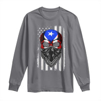 Skull Puerto Rican American Flag Long Sleeve Shirt With Bandana