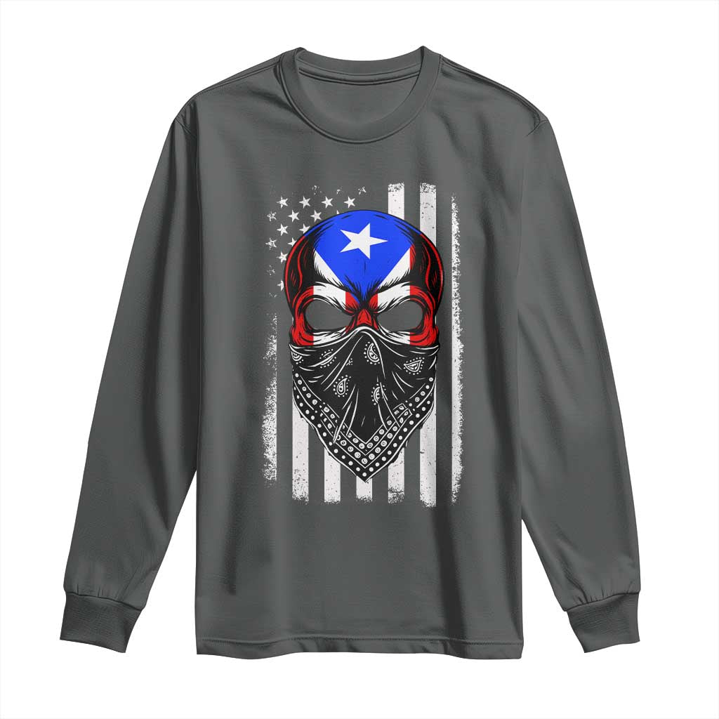 Skull Puerto Rican American Flag Long Sleeve Shirt With Bandana