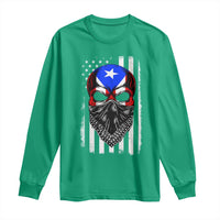 Skull Puerto Rican American Flag Long Sleeve Shirt With Bandana