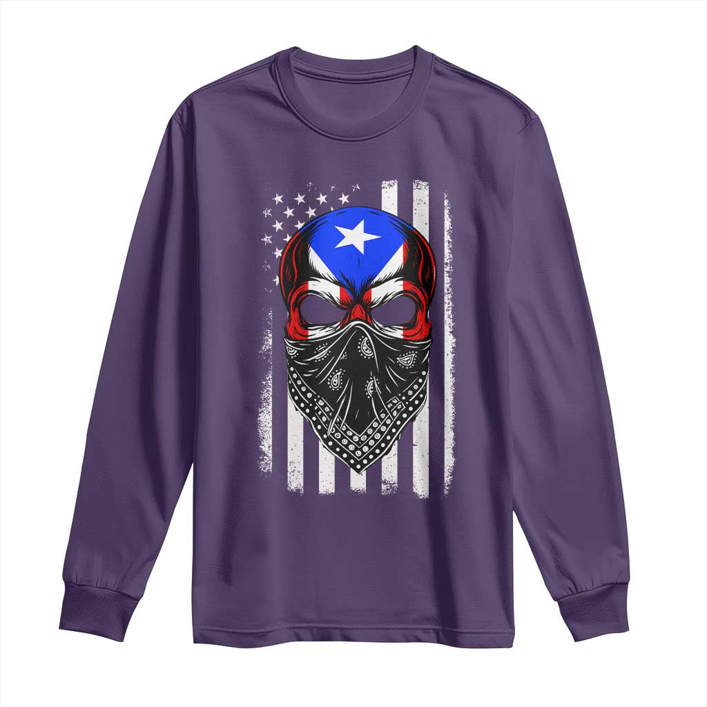 Skull Puerto Rican American Flag Long Sleeve Shirt With Bandana