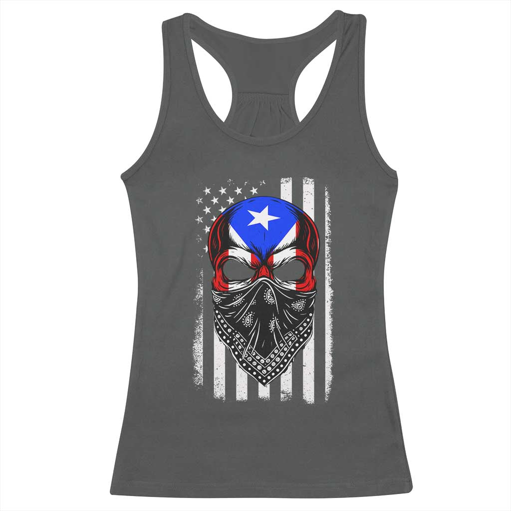 Skull Puerto Rican American Flag Racerback Tank Top With Bandana