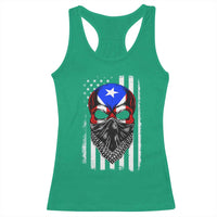 Skull Puerto Rican American Flag Racerback Tank Top With Bandana