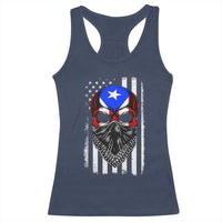 Skull Puerto Rican American Flag Racerback Tank Top With Bandana