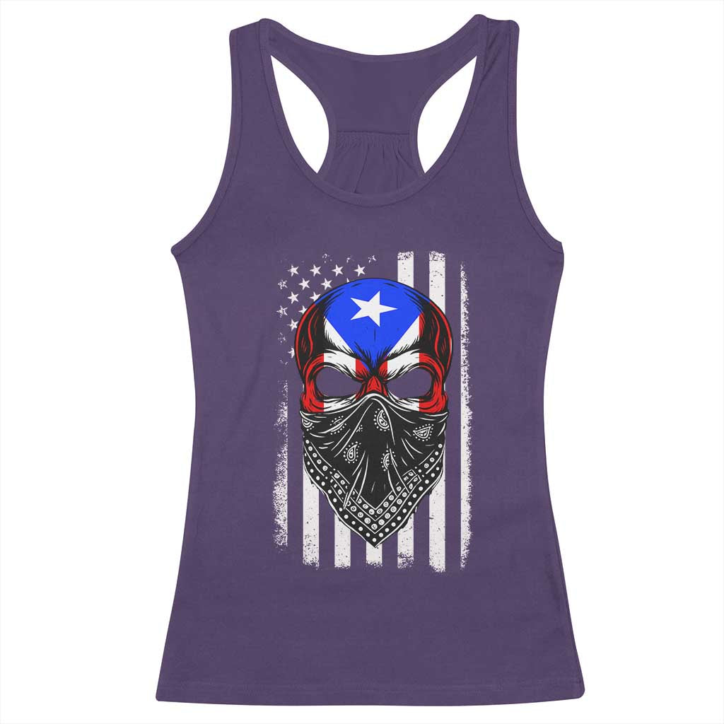 Skull Puerto Rican American Flag Racerback Tank Top With Bandana